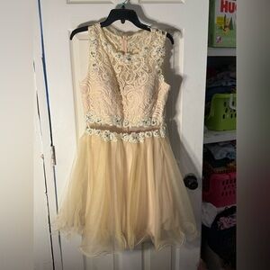 Dancing Queen Beige Lace Accent Gown